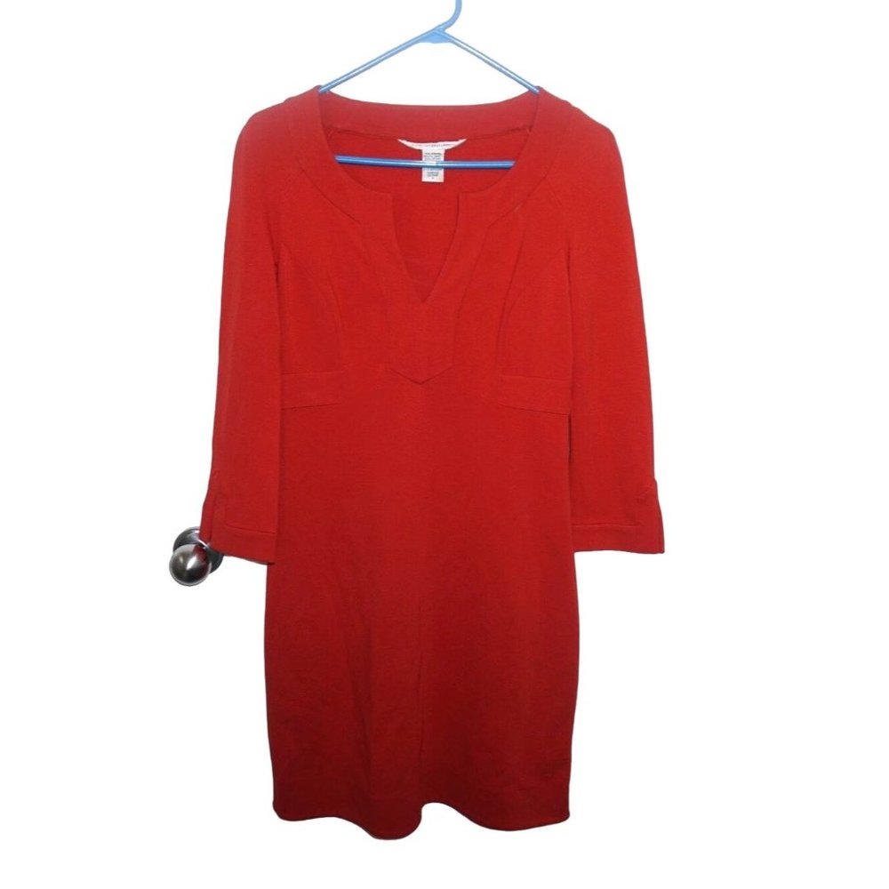 Diane Von Furstenberg Dress Womens Size 4 Red Midi V-Neck Slit Stretch Indy